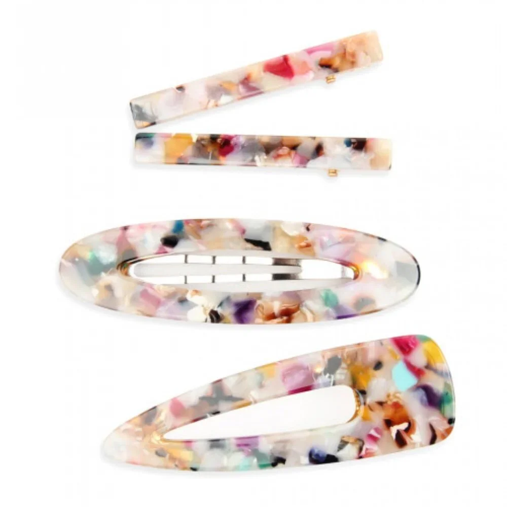 J. Elise Boutique Multicolor Tortoise Acrylic Hair Clip Set Statement Barrettes